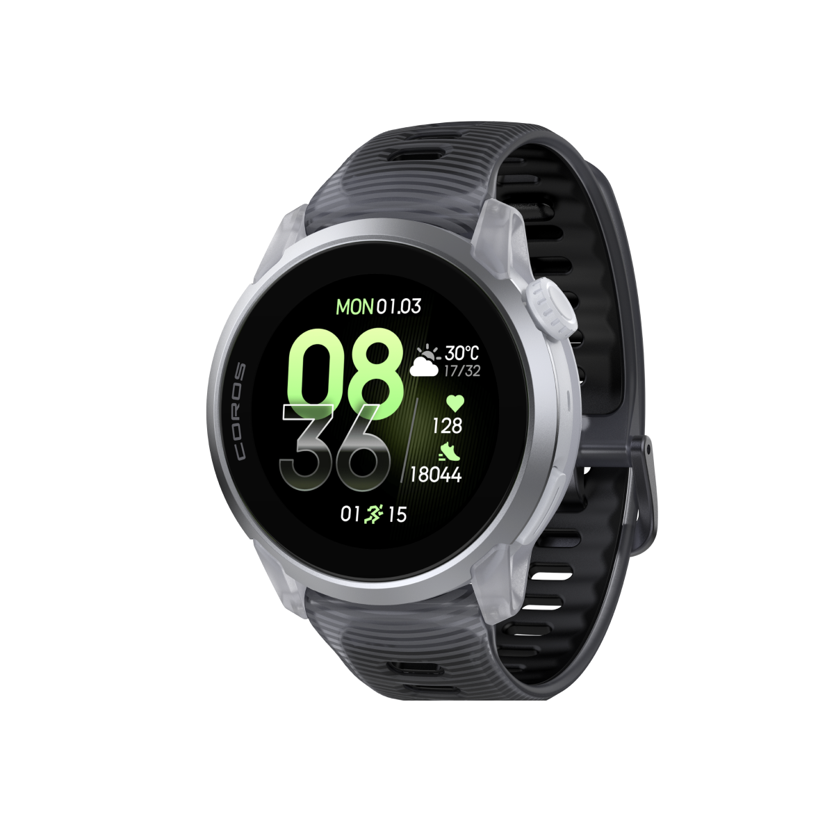 Cloud White Watch Body with Black Crystal Silicone Band